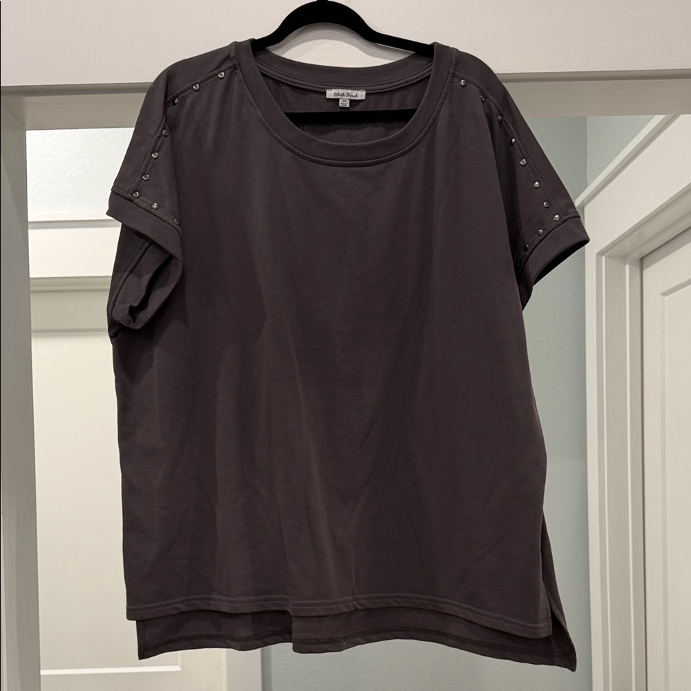 white birch Charcoal Short Sleeve Tee with Shoulder Studs